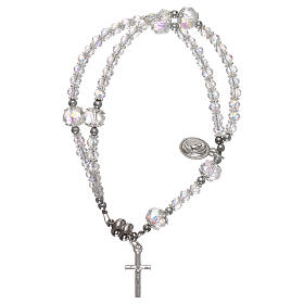 Bracciali, coroncine della pace, decine: Bracciale grigio Medjugorje cristallo e metallo con croce e medaglia