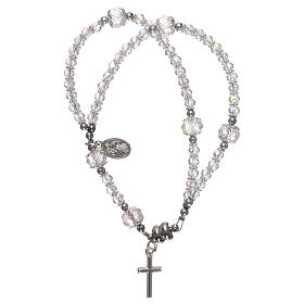 Bracciali, coroncine della pace, decine: Bracciale grigio Medjugorje cristallo e metallo con croce e medaglia