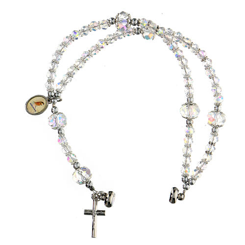 Bracciale grigio Medjugorje cristallo e metallo con croce e medaglia 3