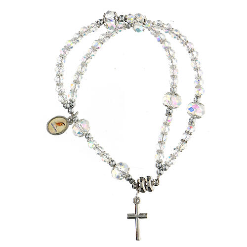 Medjugorje bracelet in gray crystal and metal with cross and medal 2