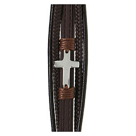 Black leather bracelet with steel cross, Medjugorje