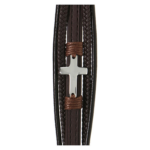 Black leather bracelet with steel cross, Medjugorje 2