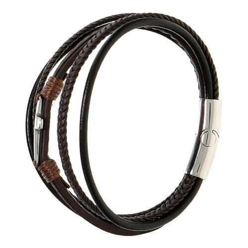 Black leather bracelet with steel cross, Medjugorje 3