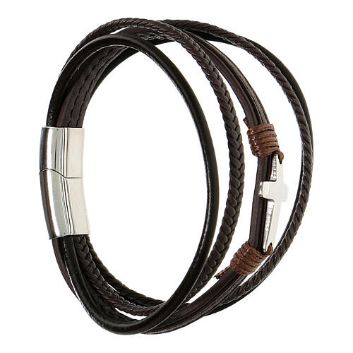 Black leather bracelet with steel cross, Medjugorje 5