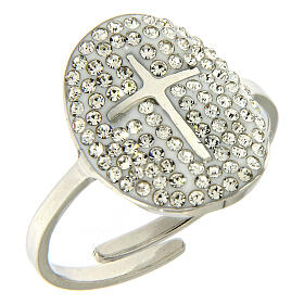 Medjugorje ring in silver steel with transparent gray cross