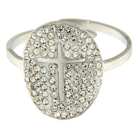 Medjugorje ring in silver steel with transparent gray cross