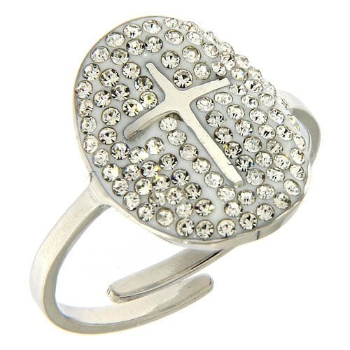 Medjugorje ring in silver steel with transparent gray cross 1