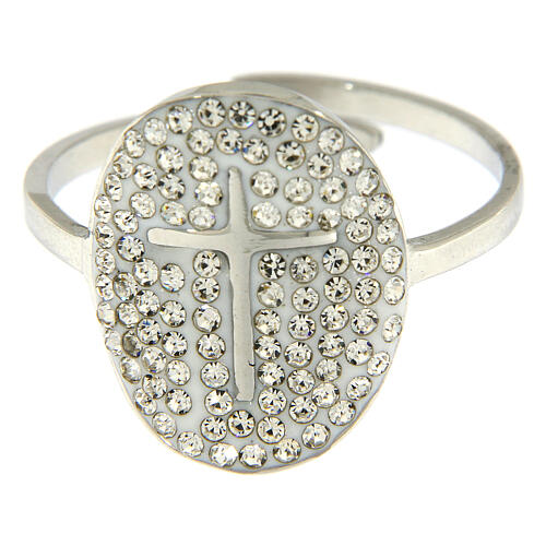 Medjugorje ring in silver steel with transparent gray cross 2