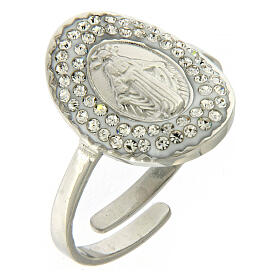 Adjustable silvered steel ring depicting Our Lady of Medjugorje