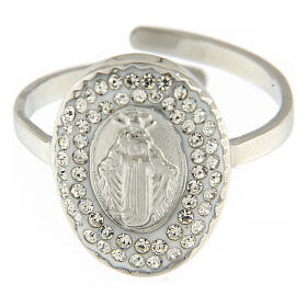 Adjustable silvered steel ring depicting Our Lady of Medjugorje