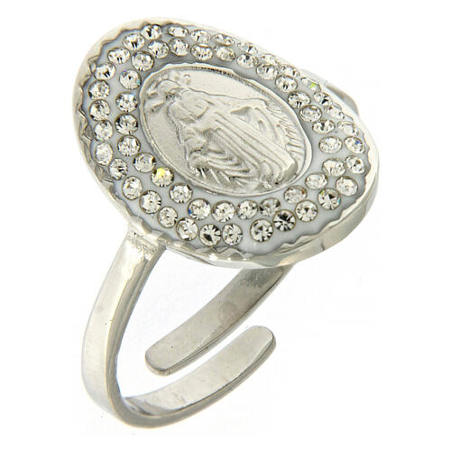 Adjustable silvered steel ring depicting Our Lady of Medjugorje 1