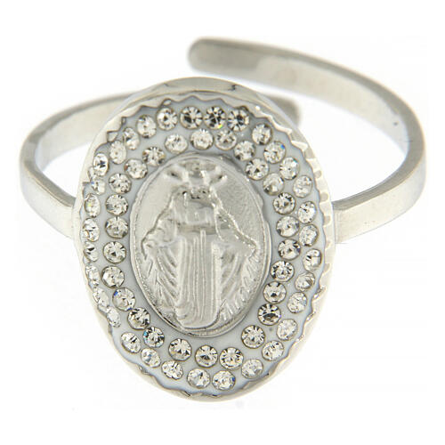 Adjustable silvered steel ring depicting Our Lady of Medjugorje 2