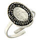 Adjustable ring made of silver-plated steel Our Lady of Medjugorje with black glitter s1