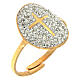 Adjustable ring with golden cross and transparent grey rhinestones s1