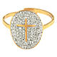 Adjustable ring with golden cross and transparent grey rhinestones s2