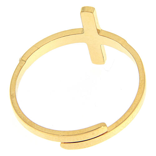 Adjustable gold-plated steel ring with a silver-plated transparent cross 3