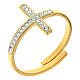 Adjustable gold-plated steel ring with a silver-plated transparent cross s1