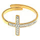 Adjustable gold-plated steel ring with a silver-plated transparent cross s2
