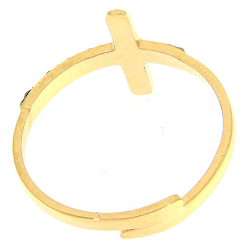 Adjustable gold-plated steel ring with black cross 3