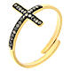 Adjustable gold-plated steel ring with black cross s1