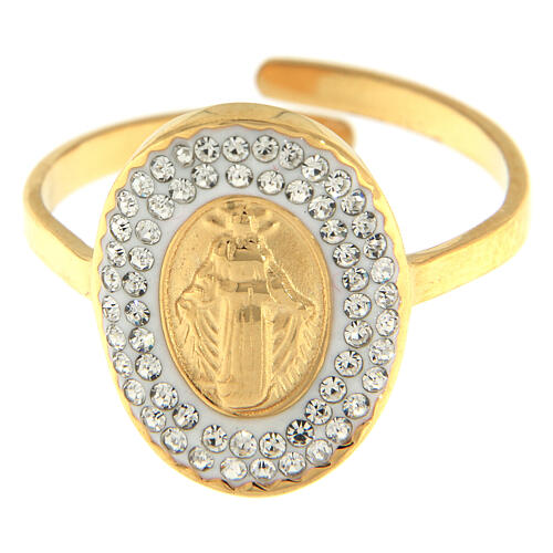 Ring Medjugorje aus Edelstahl, goldfarben, Gottesmutter von Medjugorje, mit transparenten Schmucksteinen 3