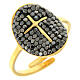 Medjugorje Ring aus vergoldetem Stahl mit vergoldetem Kreuz und schwarzen Strass-Steinen s1