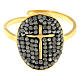 Bague Medjugorje acier doré croix dorée avec cristaux noirs s3