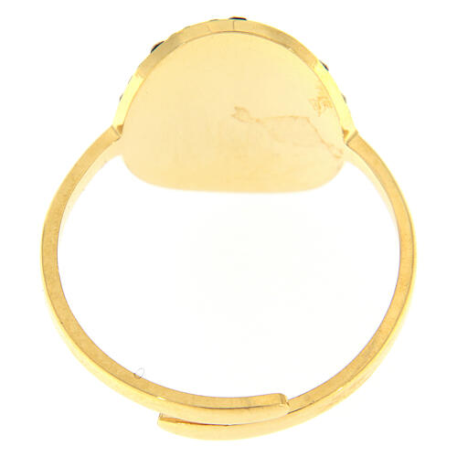 Medjugorje ring in gilded steel, golden cross with black rhinestones 2
