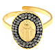 Gilded steel ring golden Our Lady of Medjugorje with black rhinestones s3