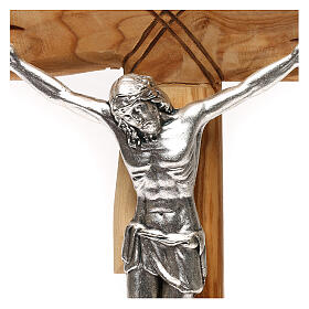 Medjugorje olivewood crucifix, silver-plated body of Christ, 33x17 cm