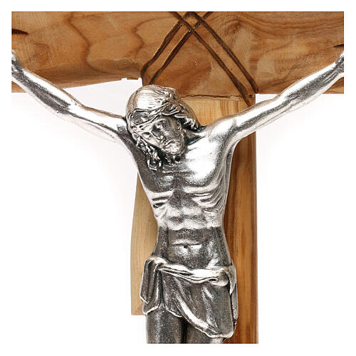 Medjugorje olivewood crucifix, silver-plated body of Christ, 33x17 cm 2