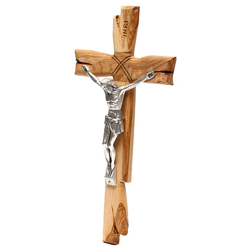 Medjugorje olivewood crucifix, silver-plated body of Christ, 33x17 cm 3