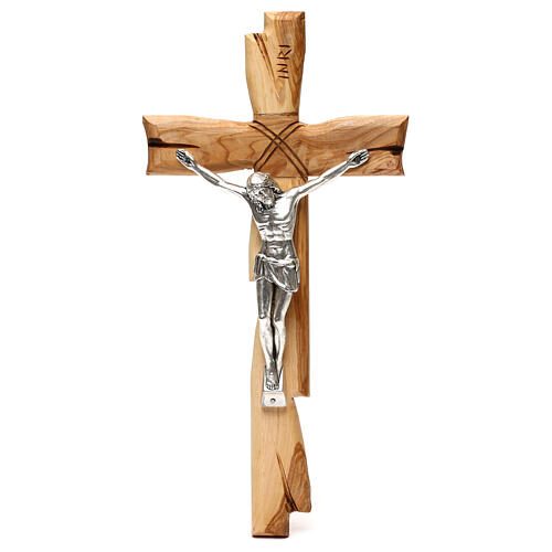 Crucifixo Medjugorje oliveira Cristo prateado 33x17 cm 1
