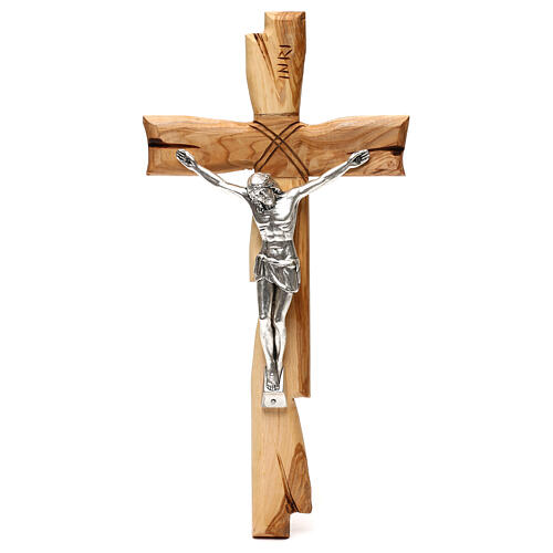 Medjugorje crucifix in olive wood Jesus Christ in silver 33x17 cm 1