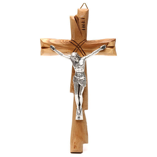 Olivewood crucifix with silver-plated Jesus, Medjugorje, 20x10 cm 1