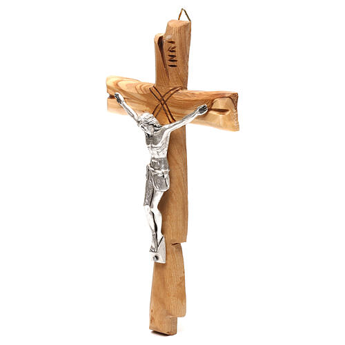 Olivewood crucifix with silver-plated Jesus, Medjugorje, 20x10 cm 2