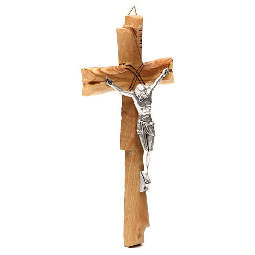 Olivewood crucifix with silver-plated Jesus, Medjugorje, 20x10 cm 3