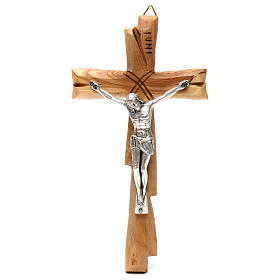 Crucifix Medjugorje olivier Jésus-Christ argenté 20x10 cm