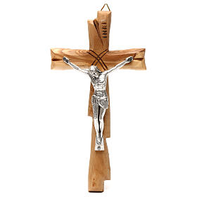 Cruzes e Ímanes: Crucifixo em oliveira prateado Medjugorje 20x10 cm