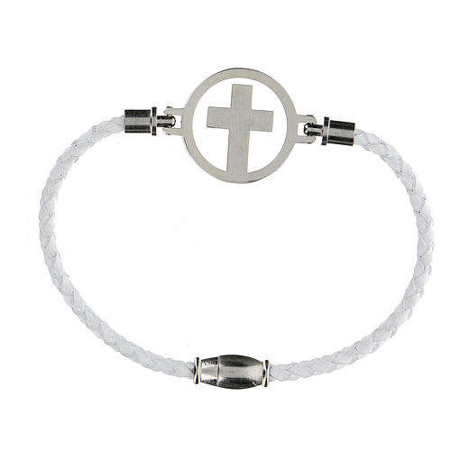 Pulsera Cruz plata Medjugorje blanca 2