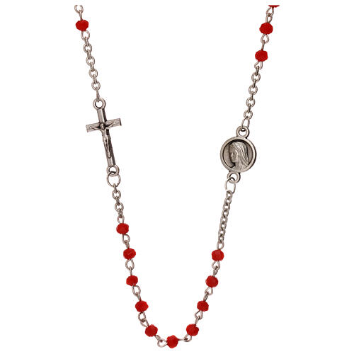Medjugorje cristal rosary, coral-coloured 1