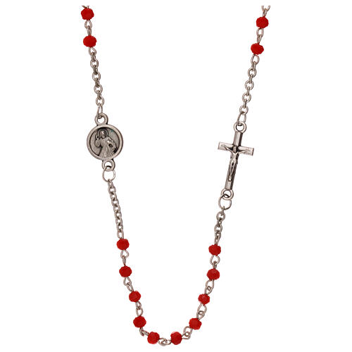 Medjugorje cristal rosary, coral-coloured 2