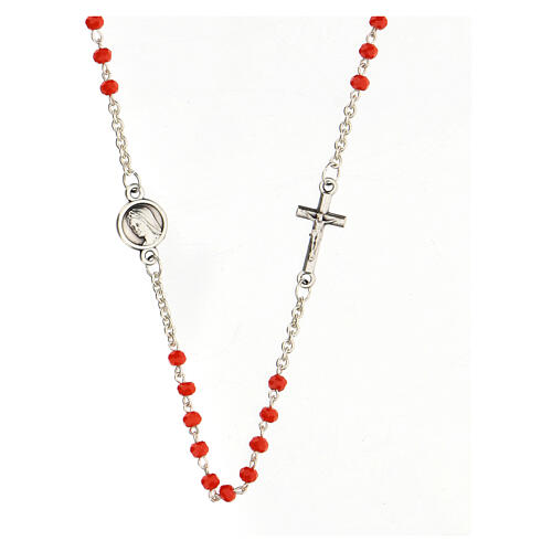Medjugorje cristal rosary, coral-coloured 5