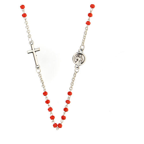 Medjugorje cristal rosary, coral-coloured 6
