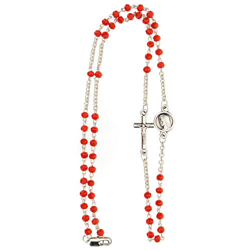 Medjugorje cristal rosary, coral-coloured 8