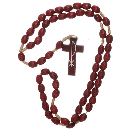 Red wood Medjugorje rosary Chi-Rho 4