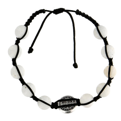 Bracelet corde 10 perles pierre polie médaille Medjugorje 2