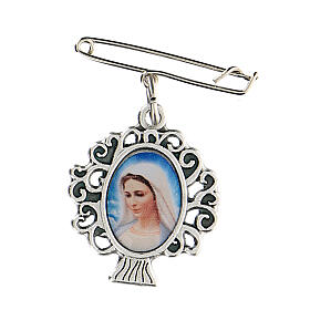 Broach with pendant, Our Lady of Medjugorje and tree of life