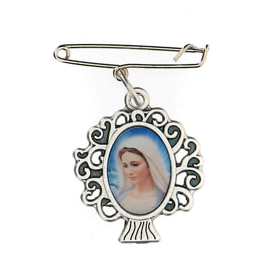 Broach with pendant, Our Lady of Medjugorje and tree of life 3