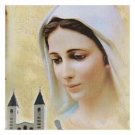 Hardboard picture, Our Lady of Medjugorje with St James church, 15x10 cm